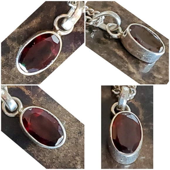Genuine 1ct Deep Red Garnet Earrings and Pendant Set - Picture 5 of 7